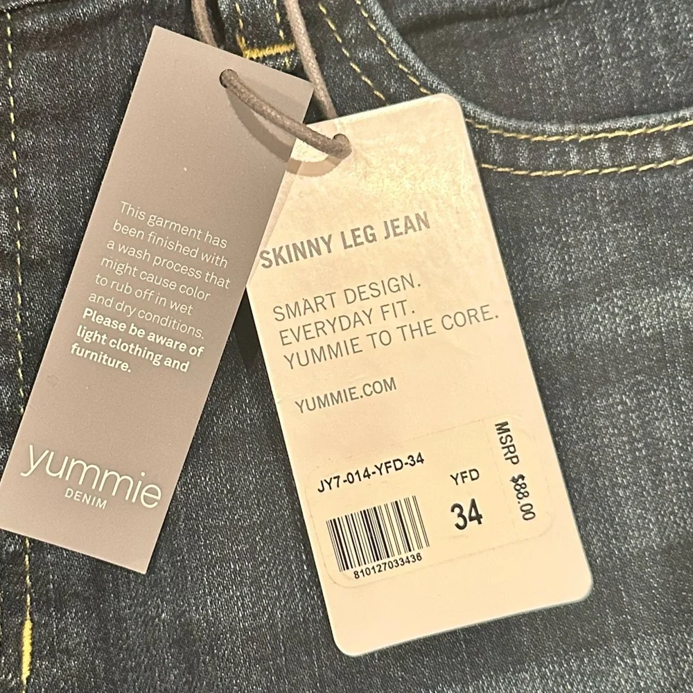 YUMMIE TO THE CORE SKINNY LEG STRETCH DENIM DARK BLUE JEANS 34 PLUS